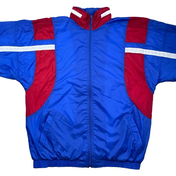 VTG 90s MacGregor Blue Red White Colorful Men’s Full Zip Windbreaker Jacket sz L - Picture 2 of 13